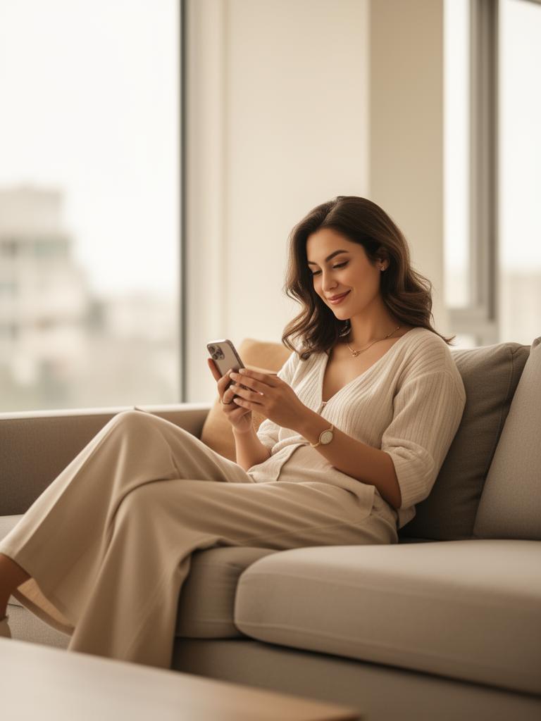 Relaxed person managing trades on phone